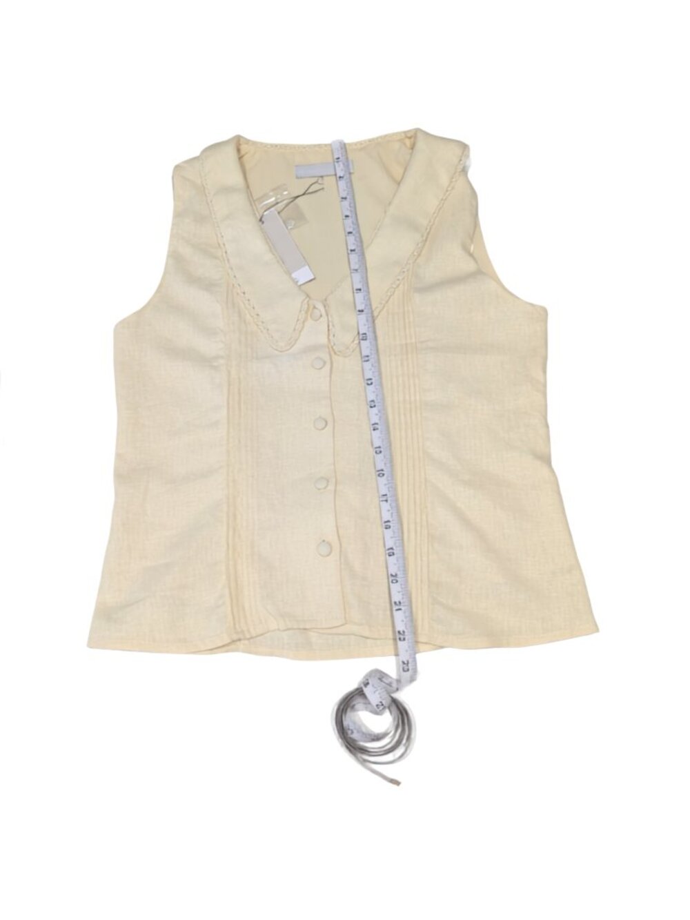 Joie Yellow Linen Blend Vest Top Lace Trim Pointed Collar S NWT - Picture 11 of 11